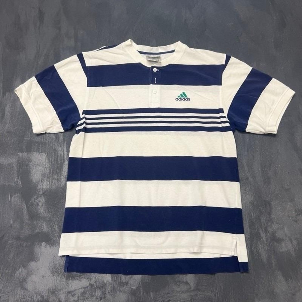 Vintage‎ Adidas Striped Shirt Mens Medium White 1990s Henley